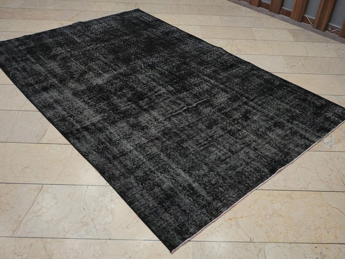 5x8 Overdye Black Vintage Turkish Rug: Moody Decor, Handmade Area Rugs.