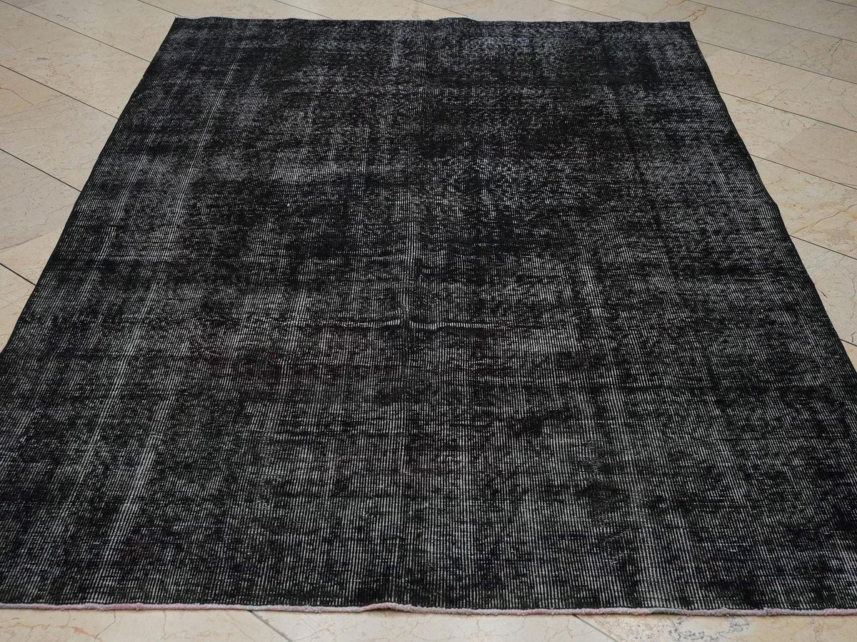 5x8 Overdye Black Vintage Turkish Rug: Moody Decor, Handmade Area Rugs.