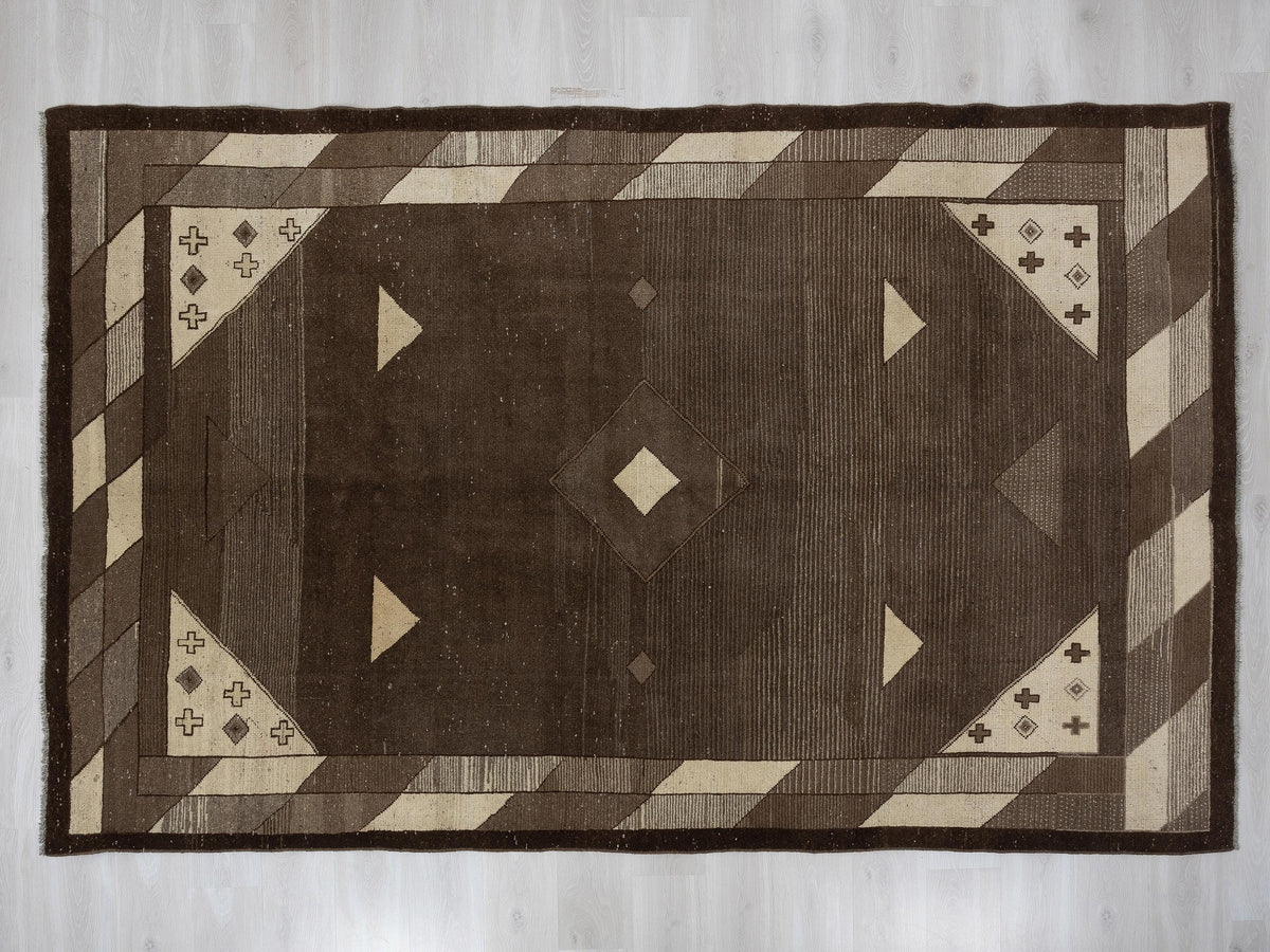 Vintage Moroccan Rug 7x10 Brown Tribal Handmade Wool Area Neutral Berber Minimalist Decor Rugs