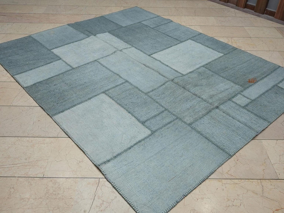 Turkish Vintage Hemp Kilim Patchwork Rug: 6,3x7.8 Feet,Home Living Accent Handmade Rugs.