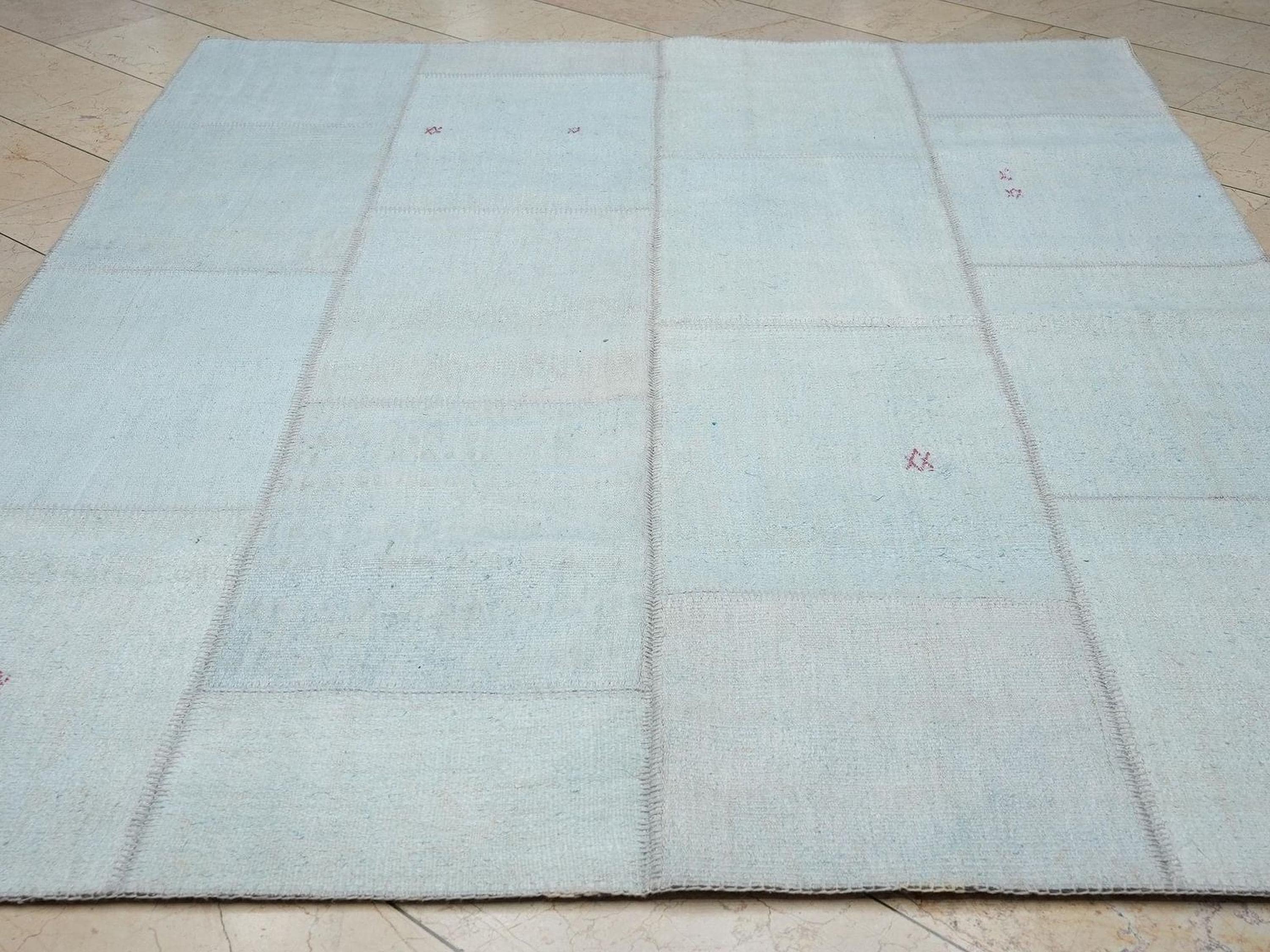 Organic Hemp Kilim Patchwork Rug: 6.5x8.2 Feet,Home Living Accent,Turkish Handmade Rugs.