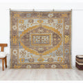 7x7 Turkish Oushak Rug, Beige Brown Wool Area Handmade Square Rugs, Organic Modern Home