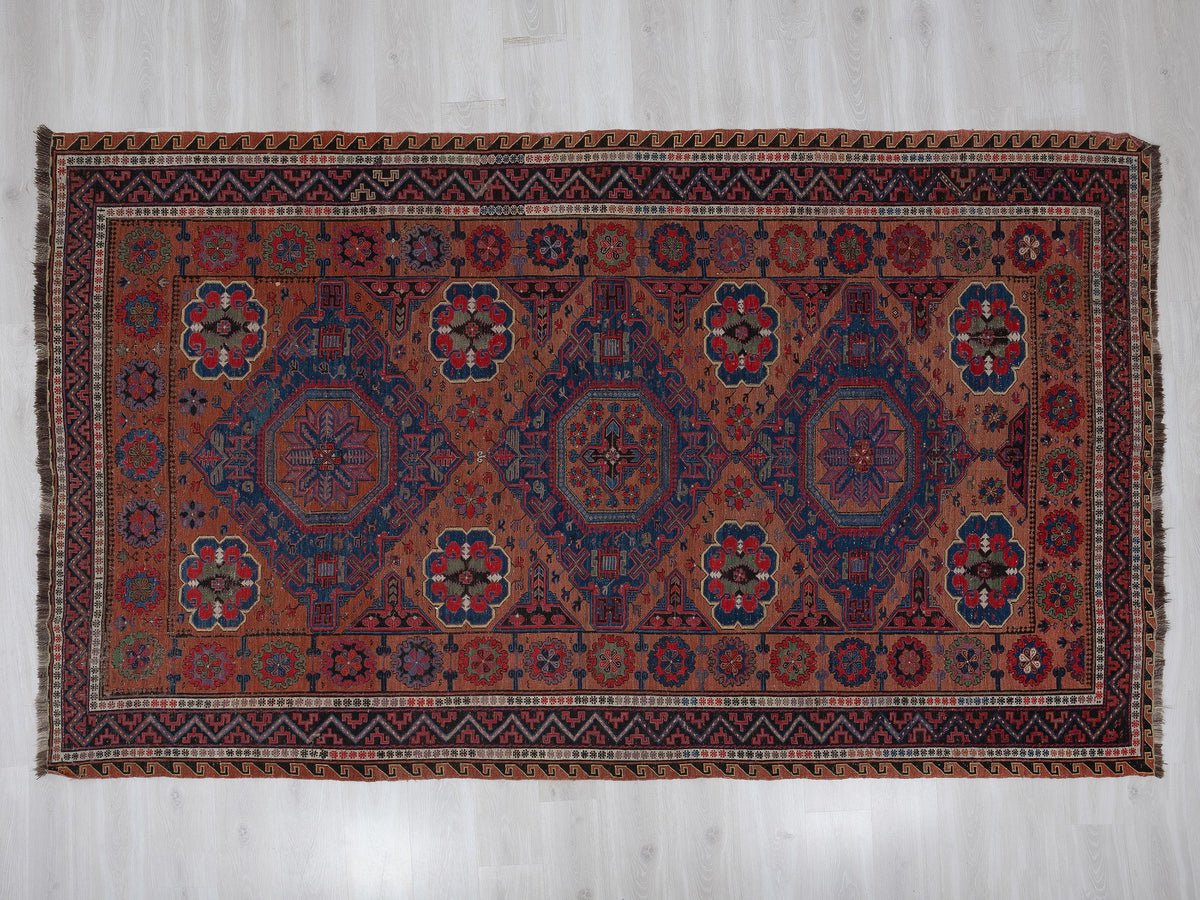 Rare Antique Handmade Soumak Kilim Rug, 6,7x10,6 Feet,Turkish Wool Rugs.