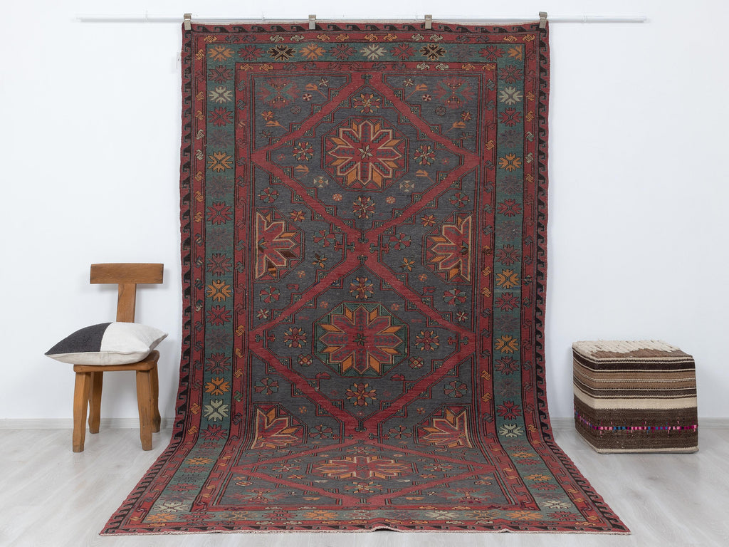 Antique Turkish Soumak Kilim Rug,6,2x11,3 Feet,Large Handmade Rugs.