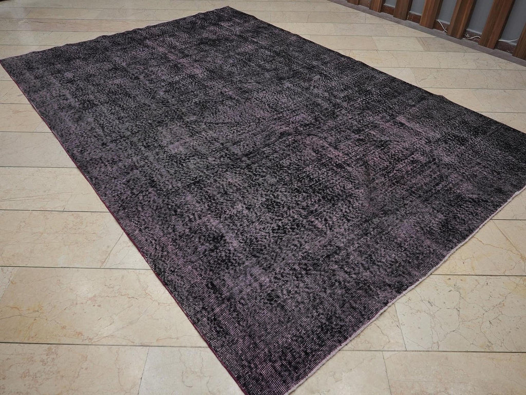 Purple Black Overdye Turkish Vintage Rug,6.7x10 Feet,Home Living Accent,Handmade Wool Rugs.