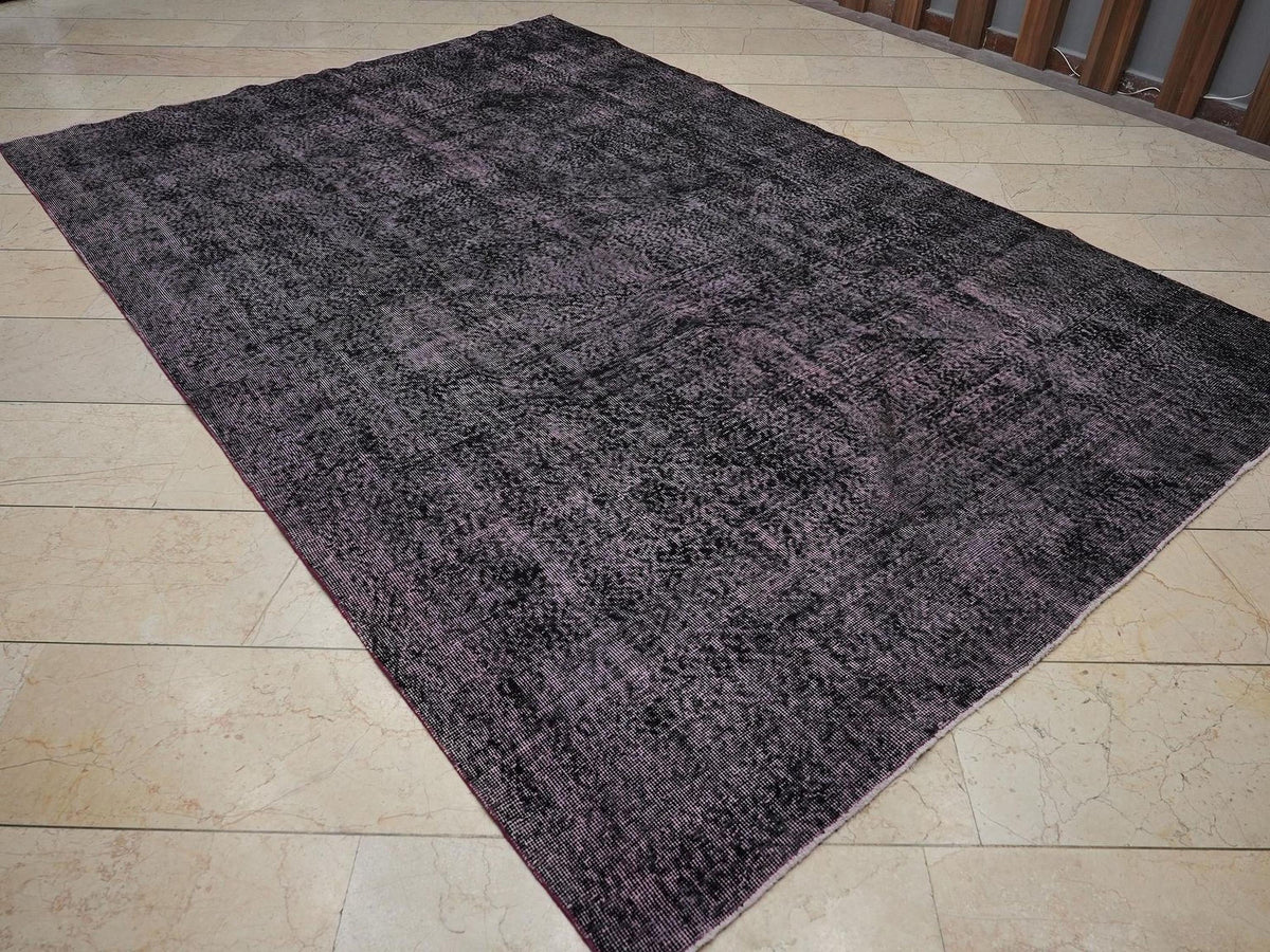 Purple Black Overdye Turkish Vintage Rug,6.7x10 Feet,Home Living Accent,Handmade Wool Rugs.