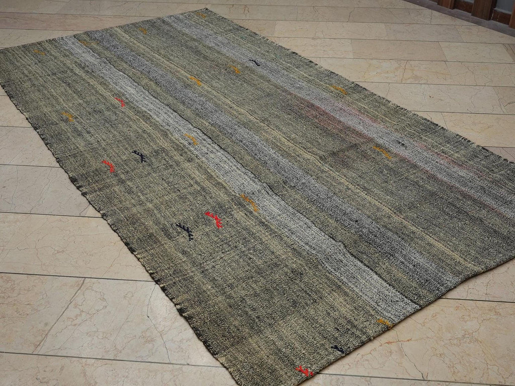 Neutral Colors Scandinavian Style Turkish Kilim Rug: 5x9 Feet,Flat Weave Stripe Rugs