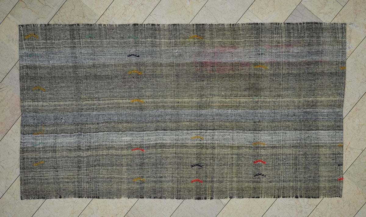 Neutral Colors Scandinavian Style Turkish Kilim Rug: 5x9 Feet,Flat Weave Stripe Rugs