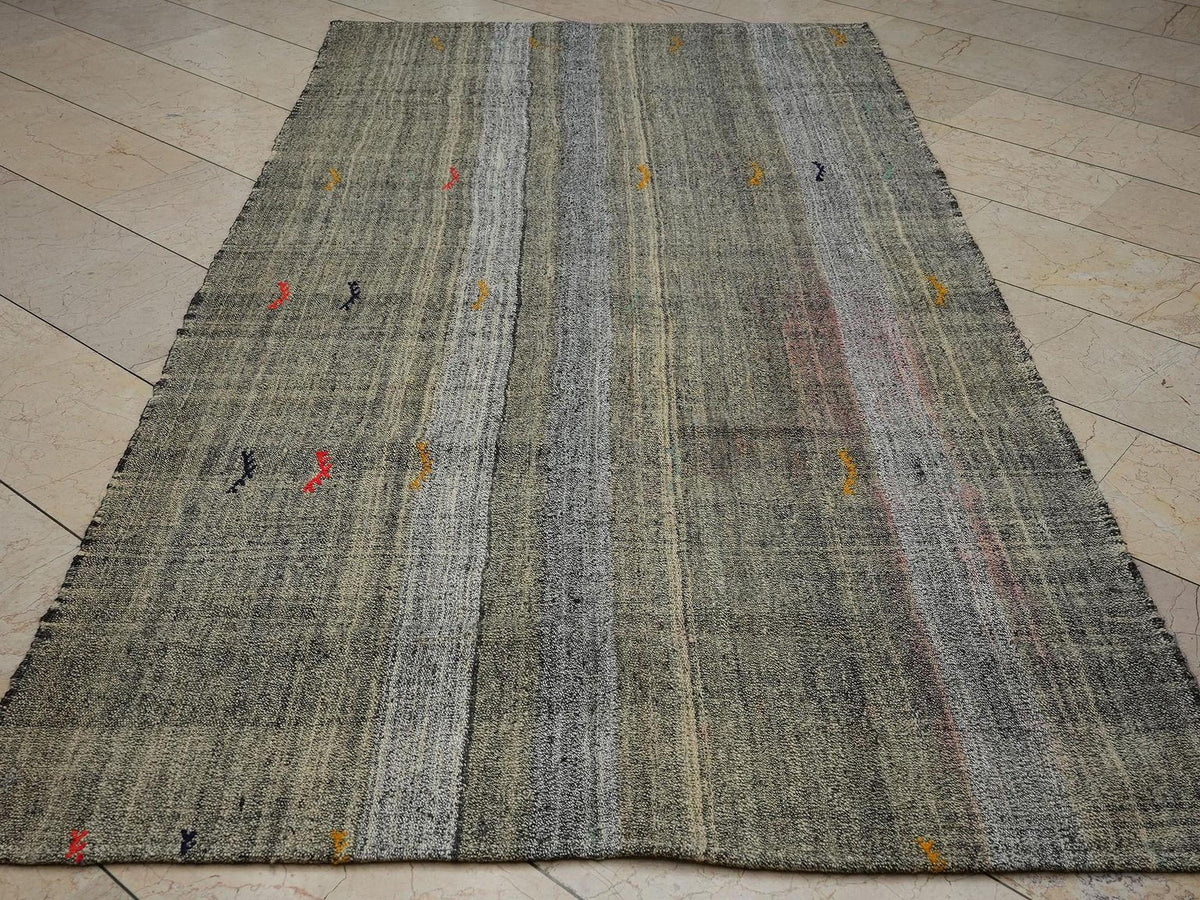 Neutral Colors Scandinavian Style Turkish Kilim Rug: 5x9 Feet,Flat Weave Stripe Rugs