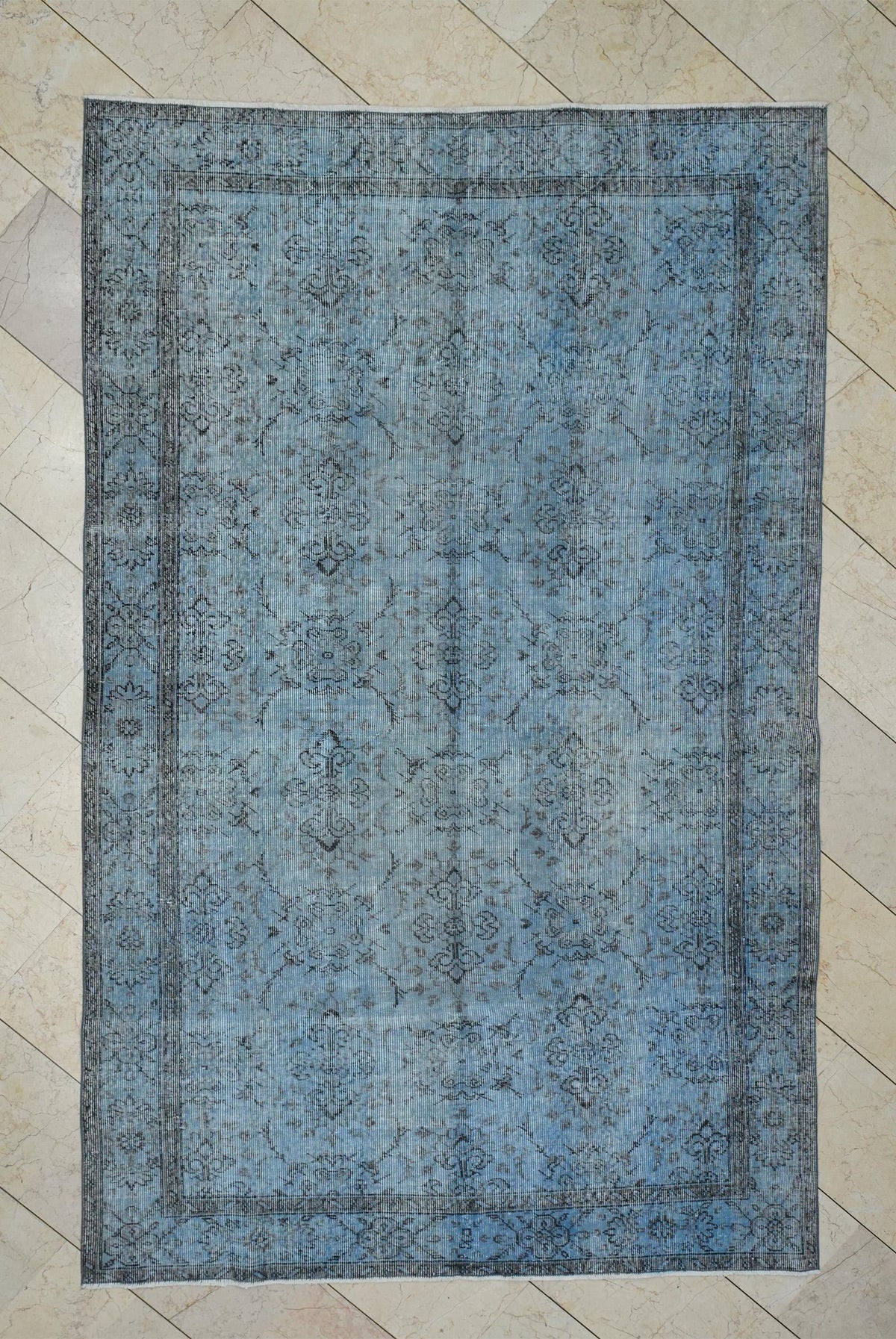 Overdye Light Blue Vintage Turkish Wool Oushak Rug: 5.5x8.9 Feet,Bohemian Style Decor Rugs.