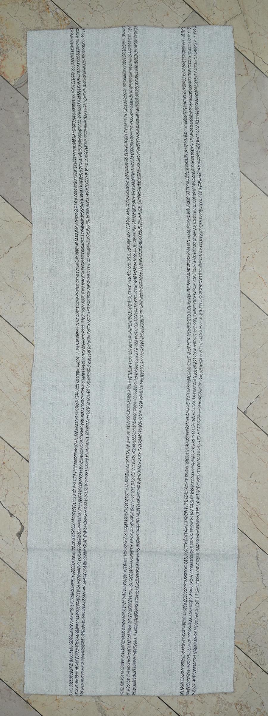 Narrow Turkish Flat-weave Rug Runner: 2.3x7.5 Ft,ivory And Gray Stripe Cotton Rugs.