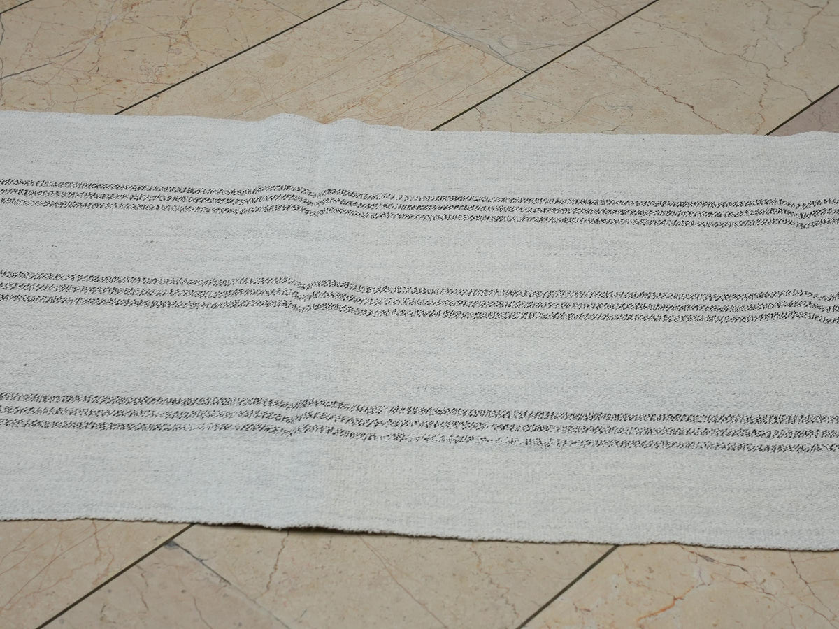 Narrow Turkish Flat-weave Rug Runner: 2.3x7.5 Ft,ivory And Gray Stripe Cotton Rugs.