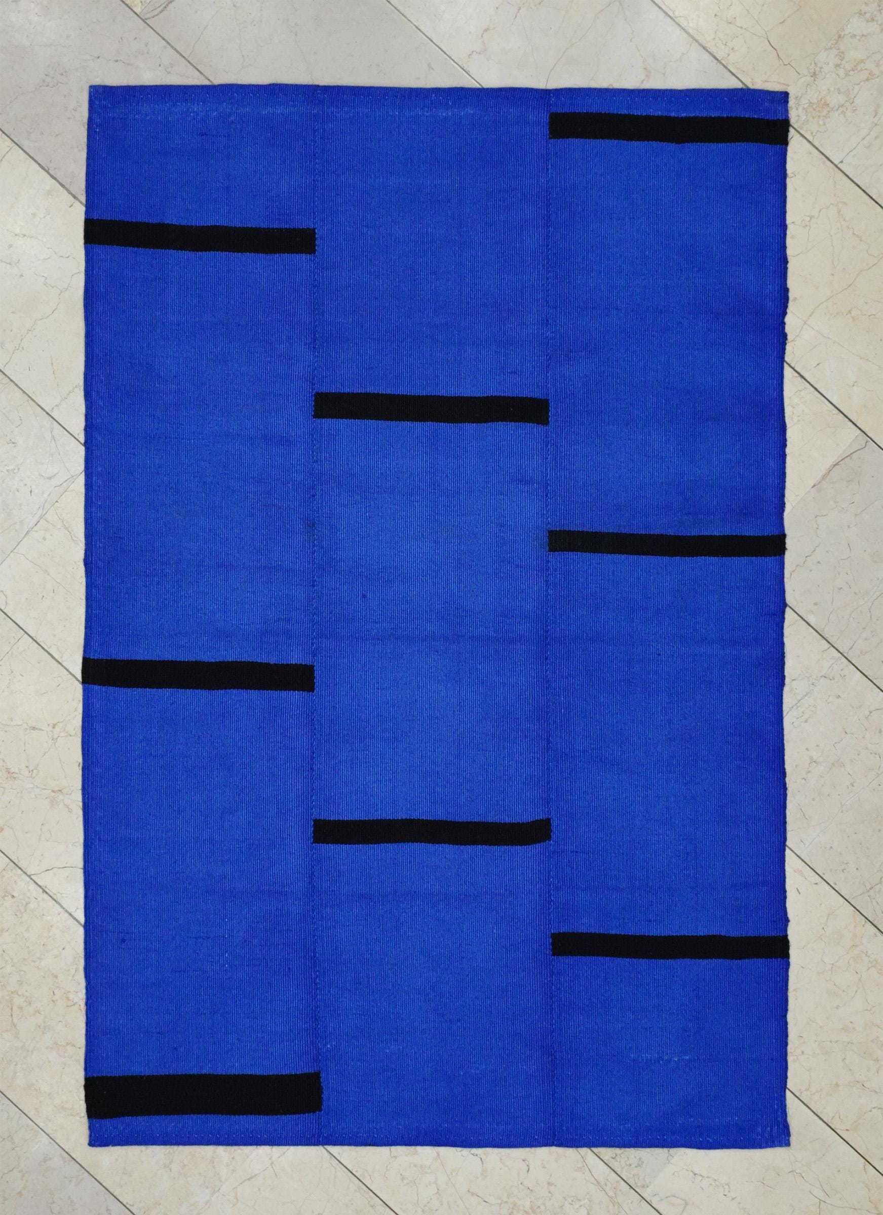 4x6 Overdye Blue Wool Turkish Kilim Rug: Mid Century Modern Rug.