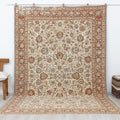 7x11 ivory Rust Turkish Rug, Vintage Floral Oushak Rugs, Wool Area Living Room Carpet.