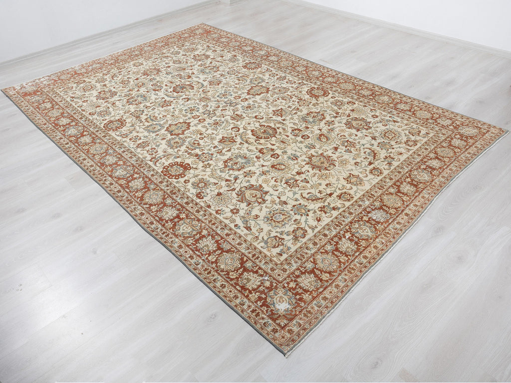 7x11 ivory Rust Turkish Rug, Vintage Floral Oushak Rugs, Wool Area Living Room Carpet.