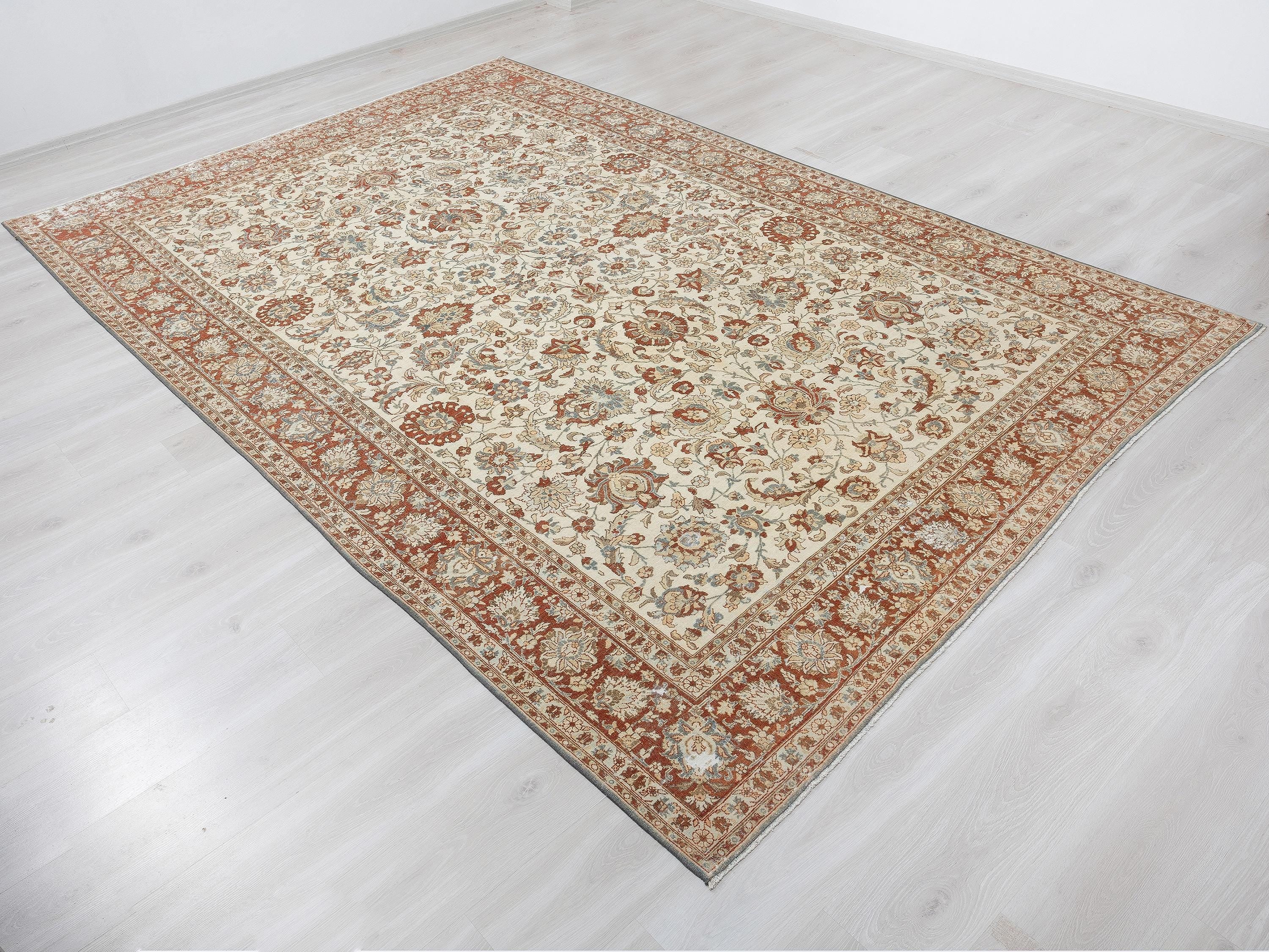 7x11 ivory Rust Turkish Rug, Vintage Floral Oushak Rugs, Wool Area Living Room Carpet.