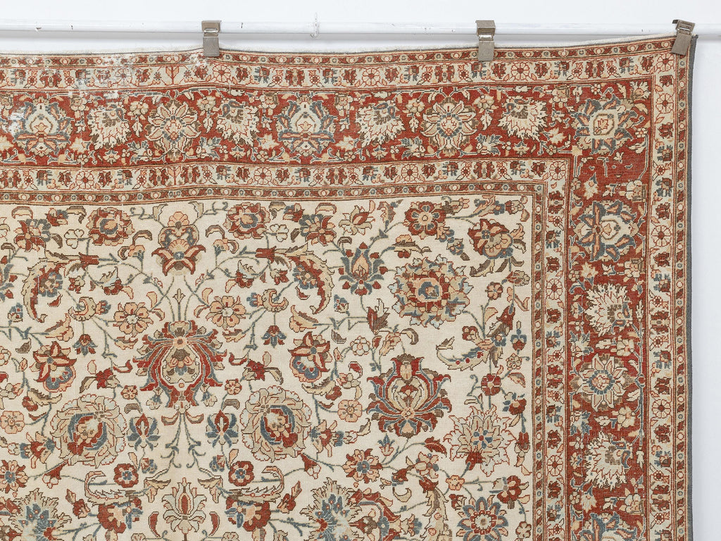 7x11 ivory Rust Turkish Rug, Vintage Floral Oushak Rugs, Wool Area Living Room Carpet.