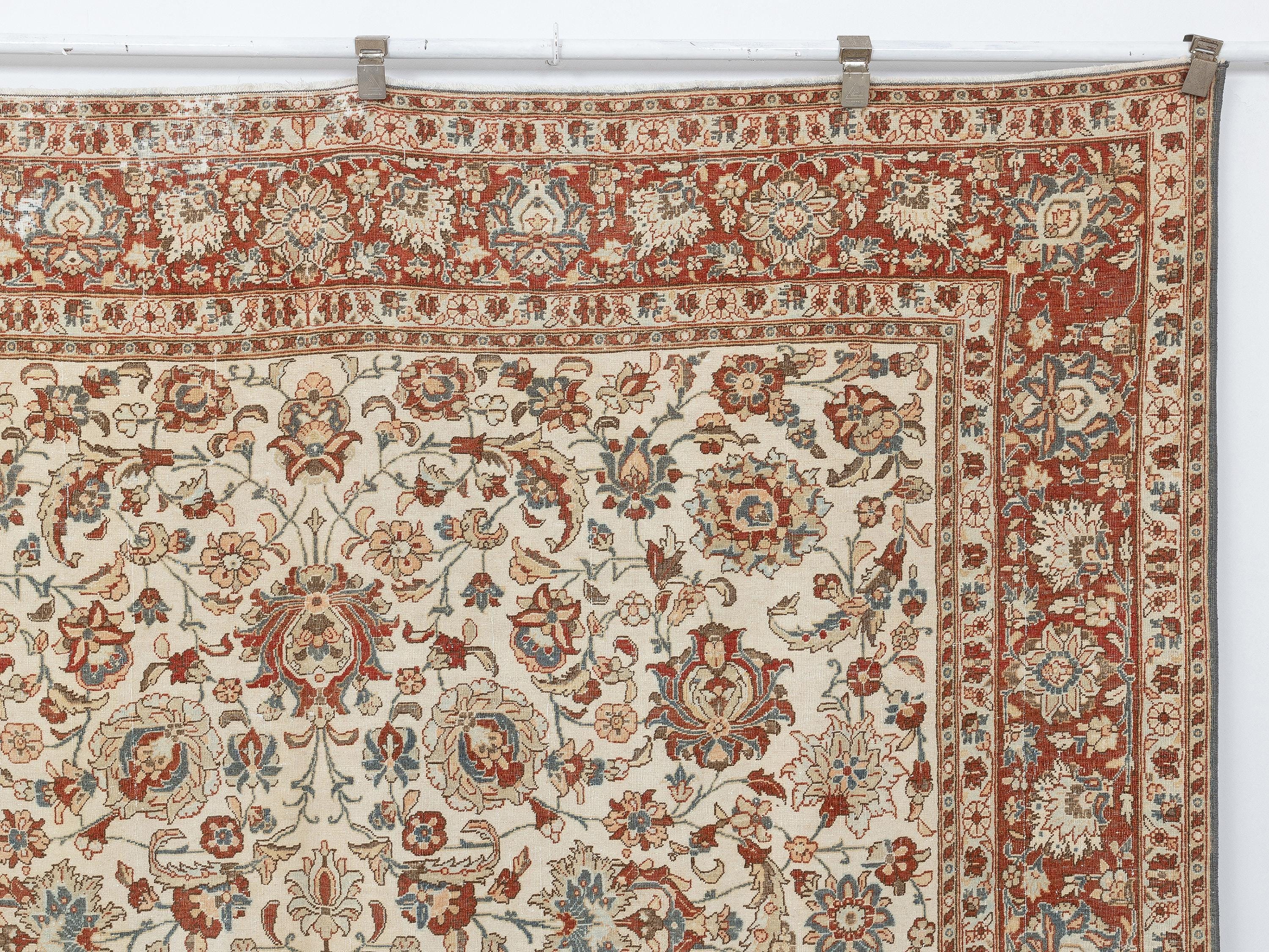 7x11 ivory Rust Turkish Rug, Vintage Floral Oushak Rugs, Wool Area Living Room Carpet.