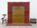 Unusual Pattern Yellow Red Vintage Turkish Wool Carpet Rug: 7.5x9.6 Feet,Oversize Handmade Rugs.