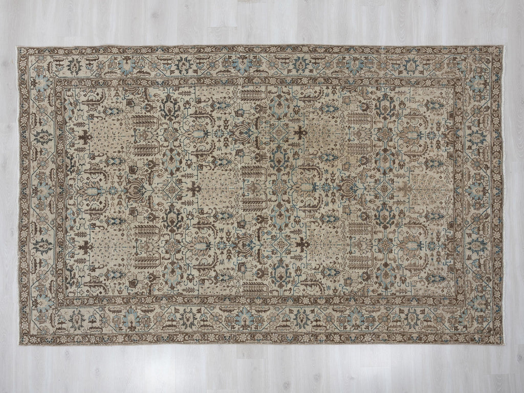 Large Vintage Turkish Wool Carpet Rug: 6.6x10.2 Feet,Neutral Handmade Home Living Rugs
