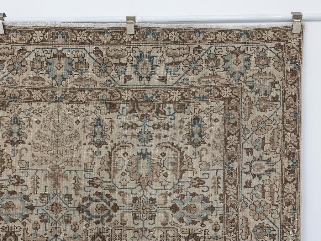 Large Vintage Turkish Wool Carpet Rug: 6.6x10.2 Feet,Neutral Handmade Home Living Rugs