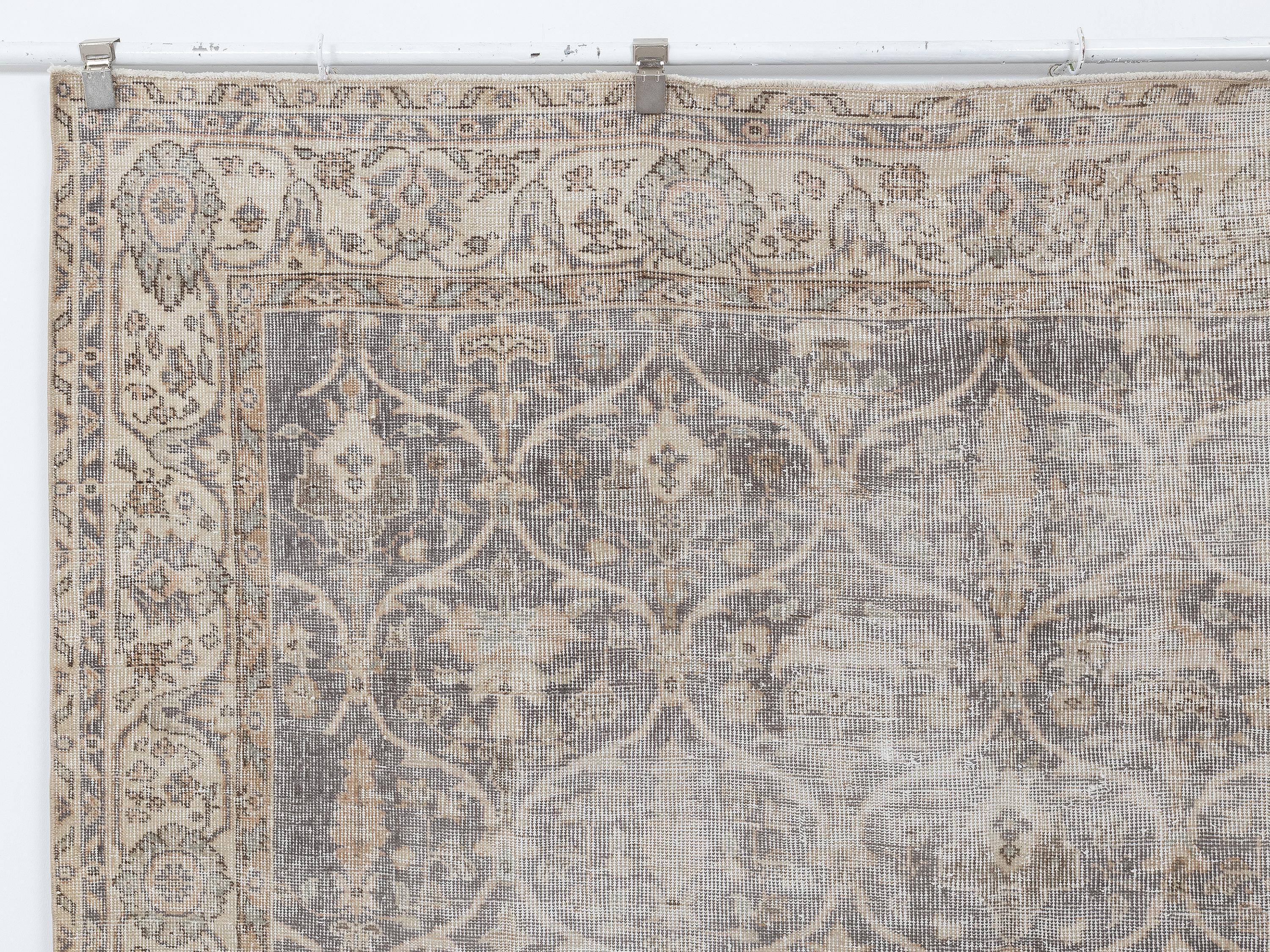 Beige Turkish Oushak Rug 7x9, Neutral Wool Area Rugs, Handmade Gray Anatolian Carpet