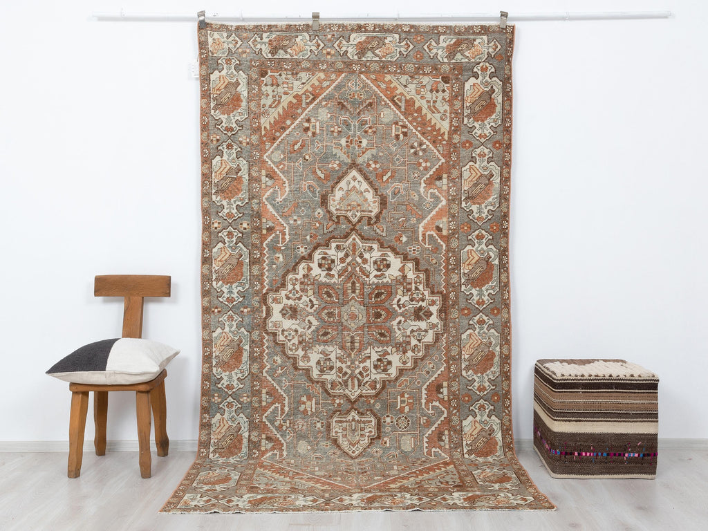 Antique Turkish Wool Rug, 5,3x9,5 Feet,Low Pile Handmade Area Rugs.