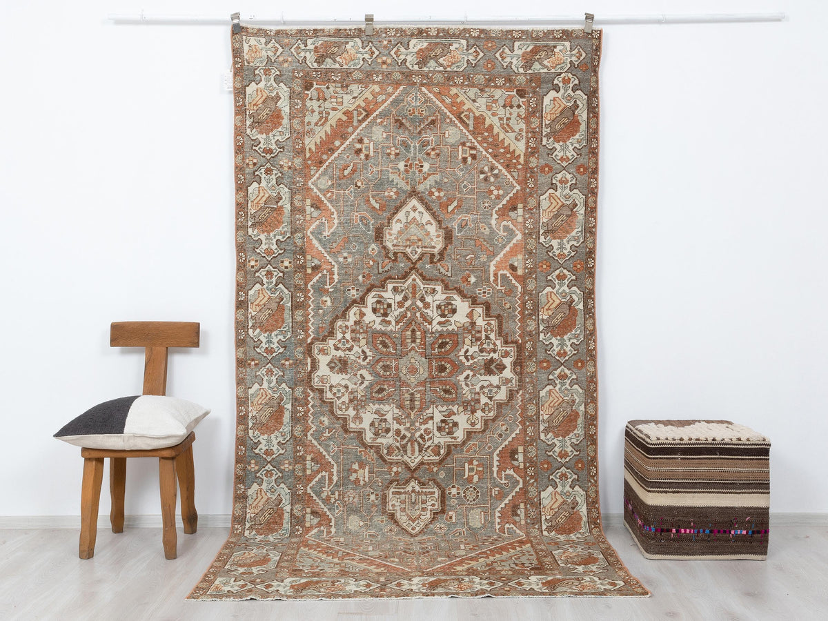 Antique Turkish Wool Rug, 5,3x9,5 Feet,Low Pile Handmade Area Rugs.