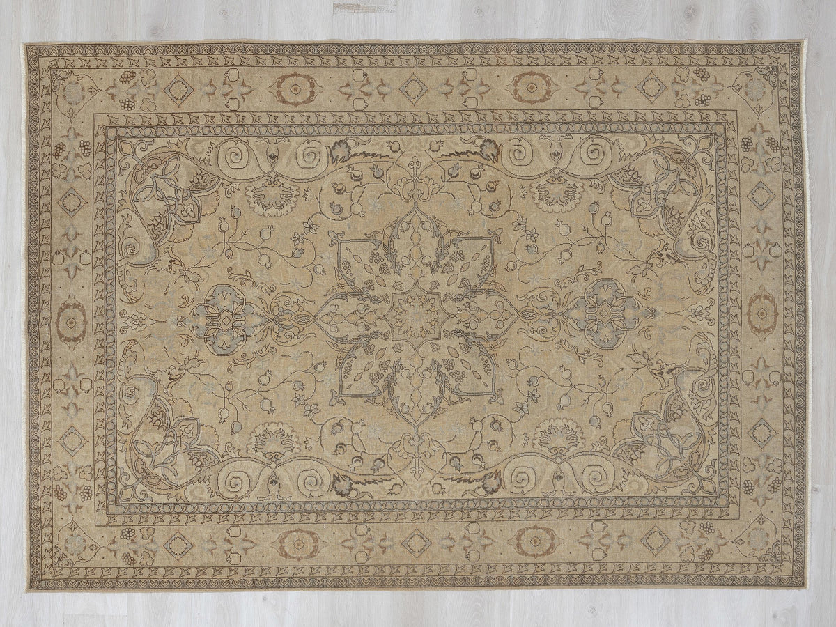 6x8 Oushak Rug, Beige Farmhouse Turkish Rugs, Neutral Vintage Wool Handmade,Luxury Home Decor.