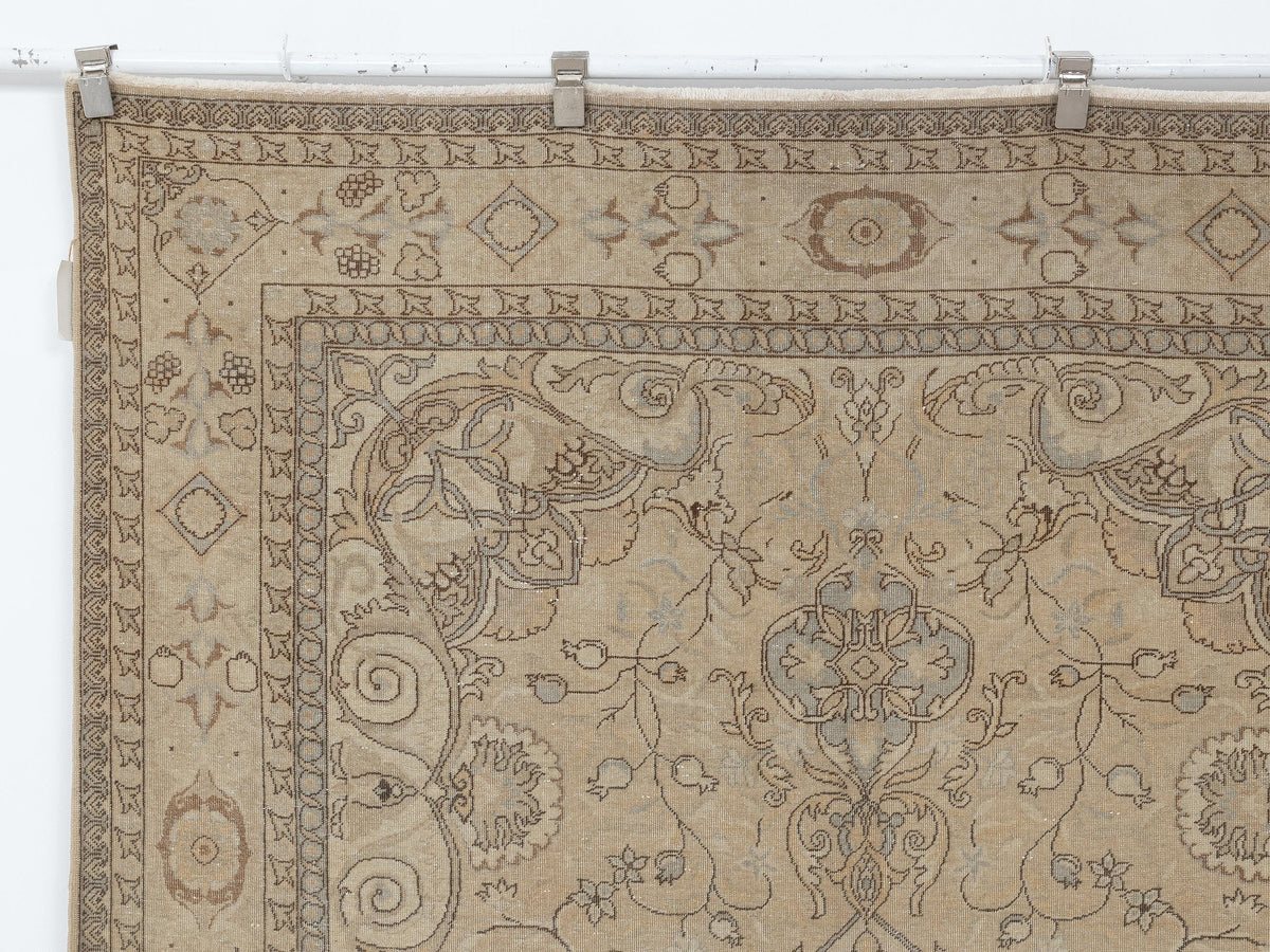 6x8 Oushak Rug, Beige Farmhouse Turkish Rugs, Neutral Vintage Wool Handmade,Luxury Home Decor.