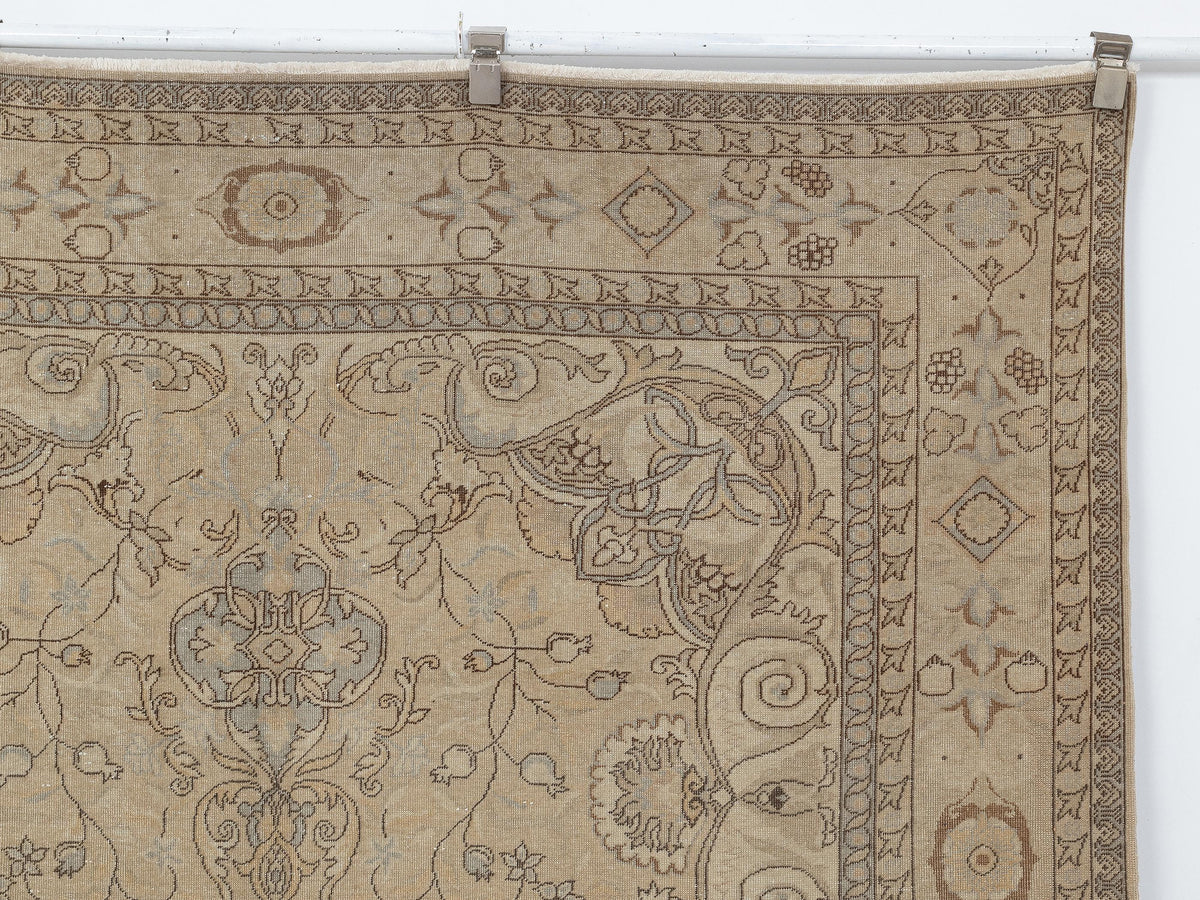 6x8 Oushak Rug, Beige Farmhouse Turkish Rugs, Neutral Vintage Wool Handmade,Luxury Home Decor.