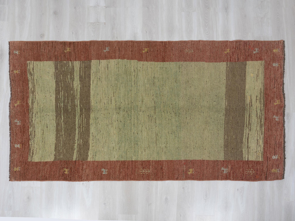 5x9 Minimalist Turkish Rug, Olive Green Wool Area,Handmade Anatolian Organic Modern Farmhouse Rugs