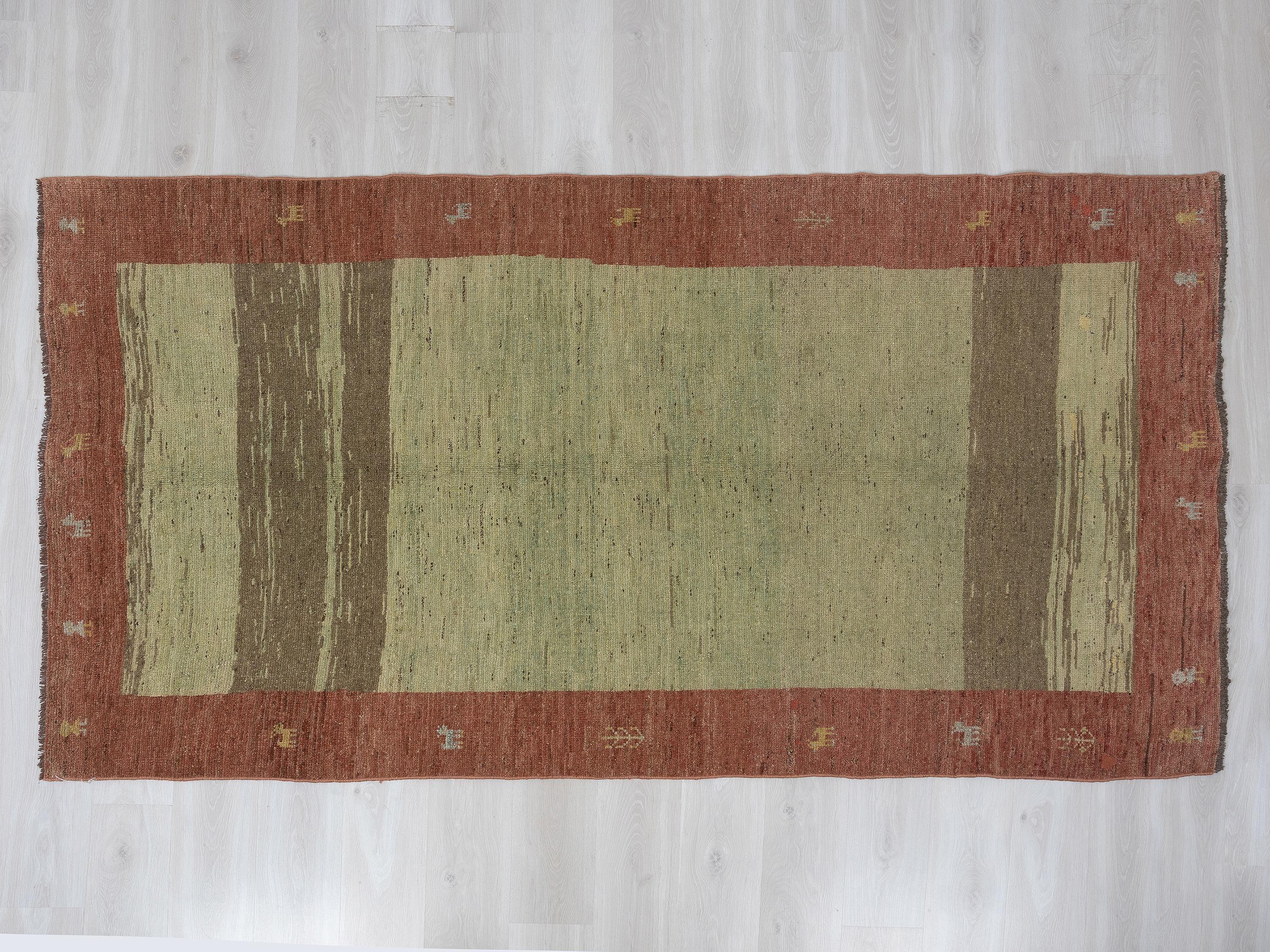 5x9 Minimalist Turkish Rug, Olive Green Wool Area,Handmade Anatolian Organic Modern Farmhouse Rugs