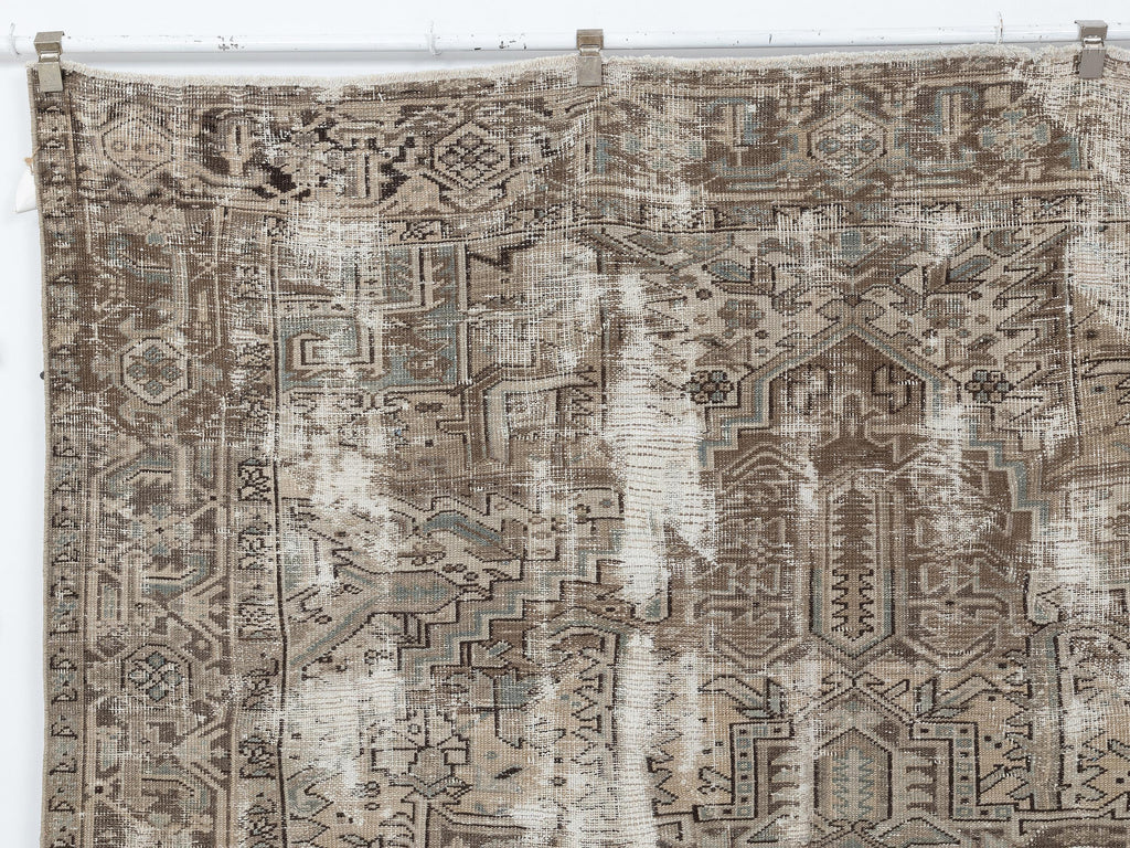 7x10 Heriz Rug, Taupe Turkish Rugs, Neutral Vintage Wool Handmade Anatolian Carpet, Rustic Farmhouse