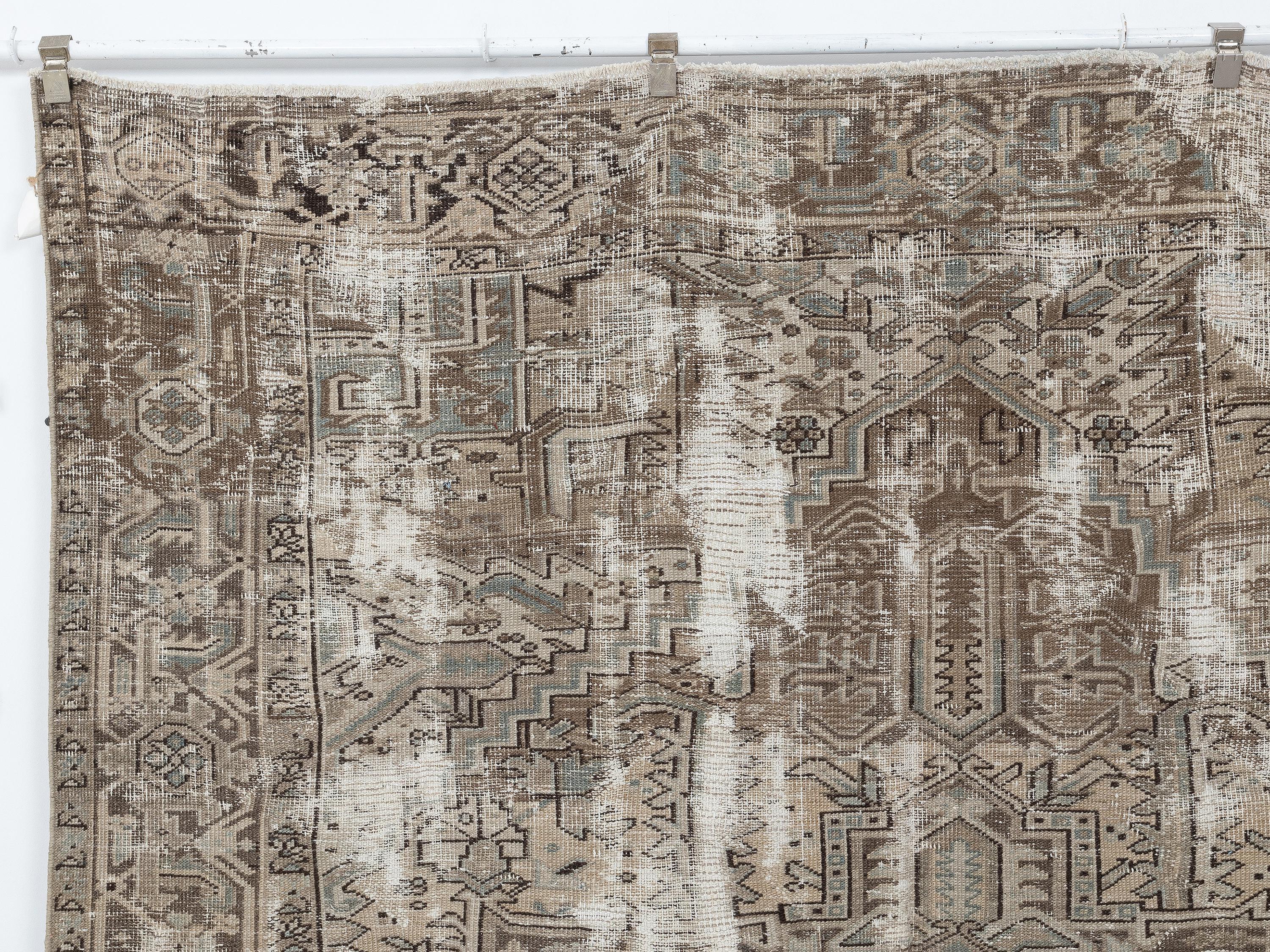 7x10 Heriz Rug, Taupe Turkish Rugs, Neutral Vintage Wool Handmade Anatolian Carpet, Rustic Farmhouse