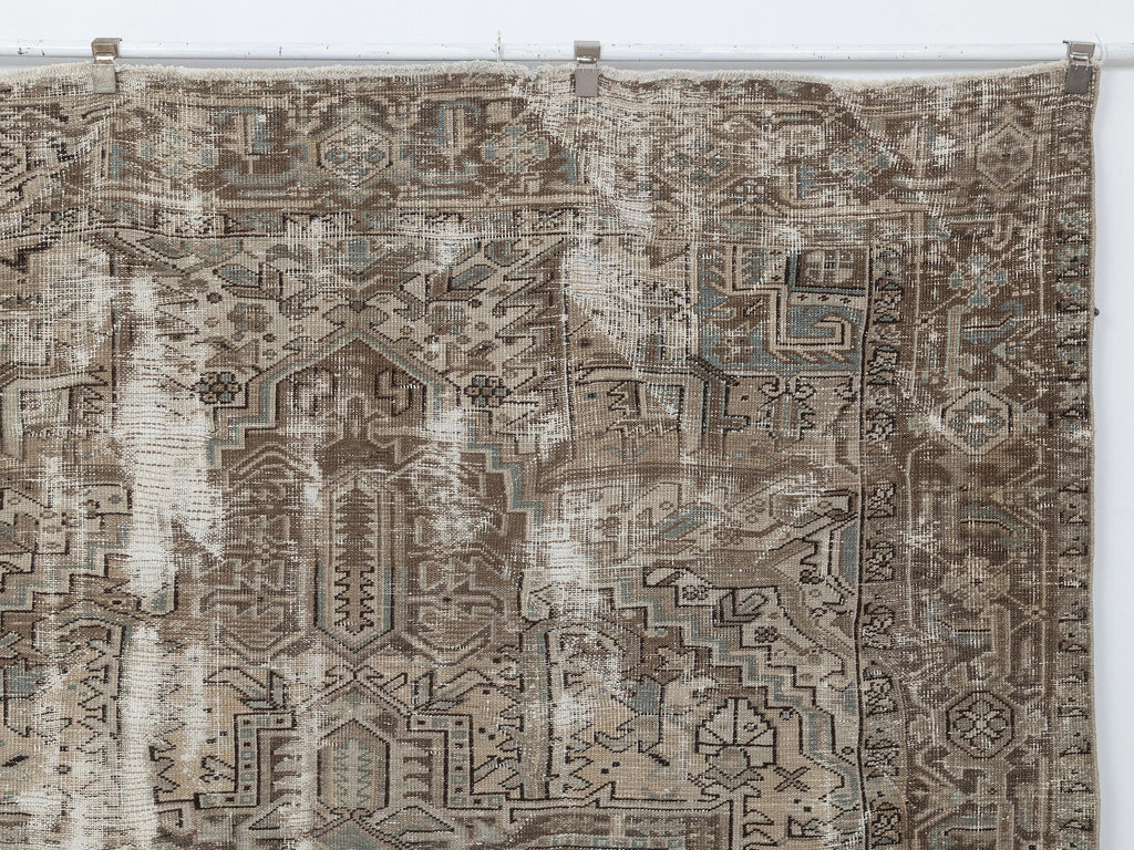 7x10 Heriz Rug, Taupe Turkish Rugs, Neutral Vintage Wool Handmade Anatolian Carpet, Rustic Farmhouse
