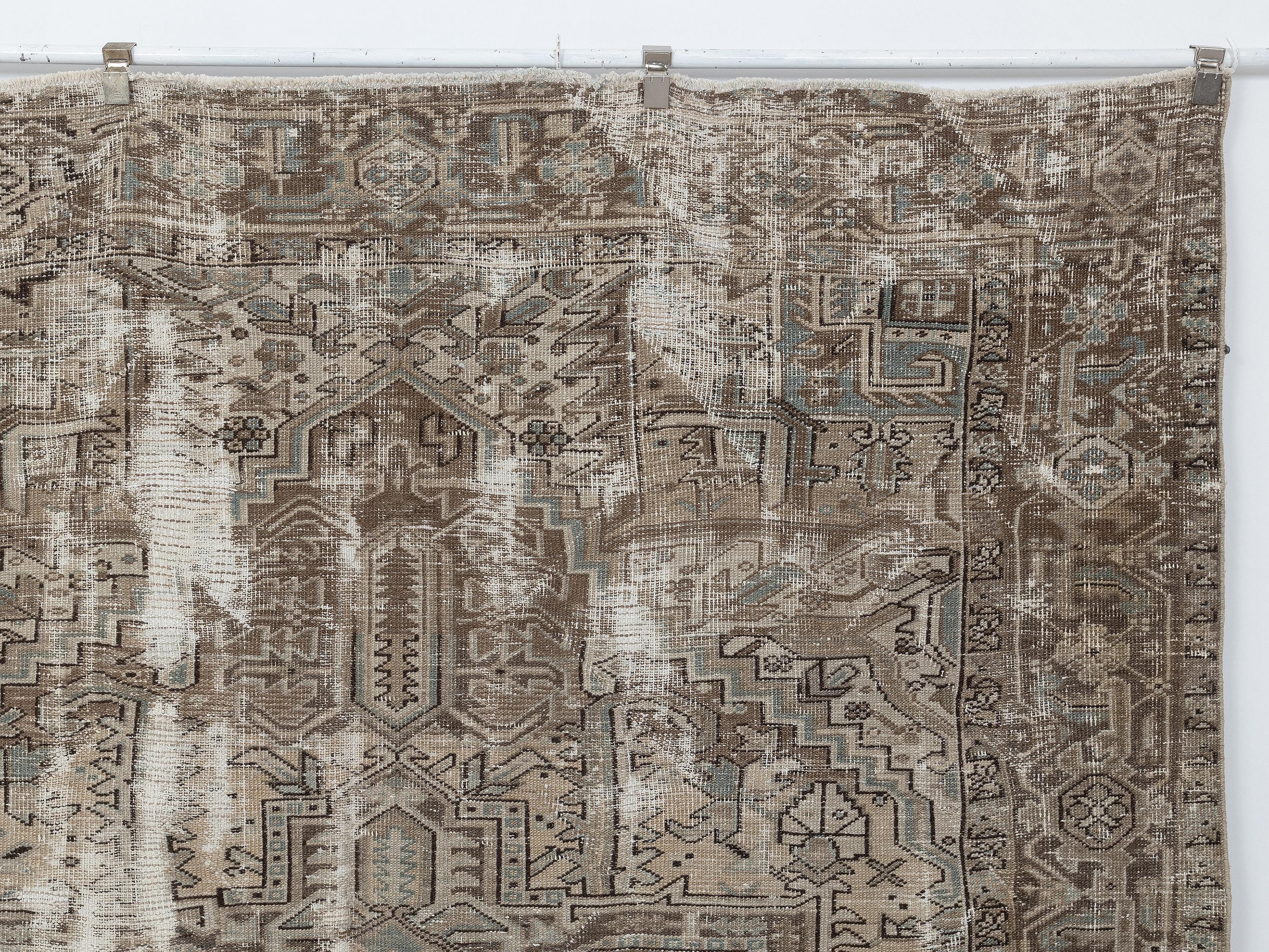 7x10 Heriz Rug, Taupe Turkish Rugs, Neutral Vintage Wool Handmade Anatolian Carpet, Rustic Farmhouse