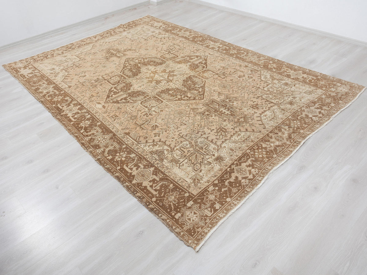 8x11 Anatolian Rug, Beige Turkish Rugs, Neutral Vintage Wool Handmade Carpet,Luxury Farmhouse Decor.