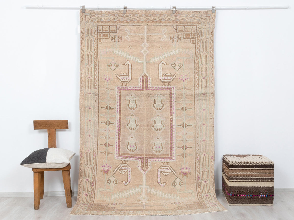 Vintage Turkish Oushak Wool Rug, 5x8 Feet,Seasonal Farmhouse Living Decor Rugs.