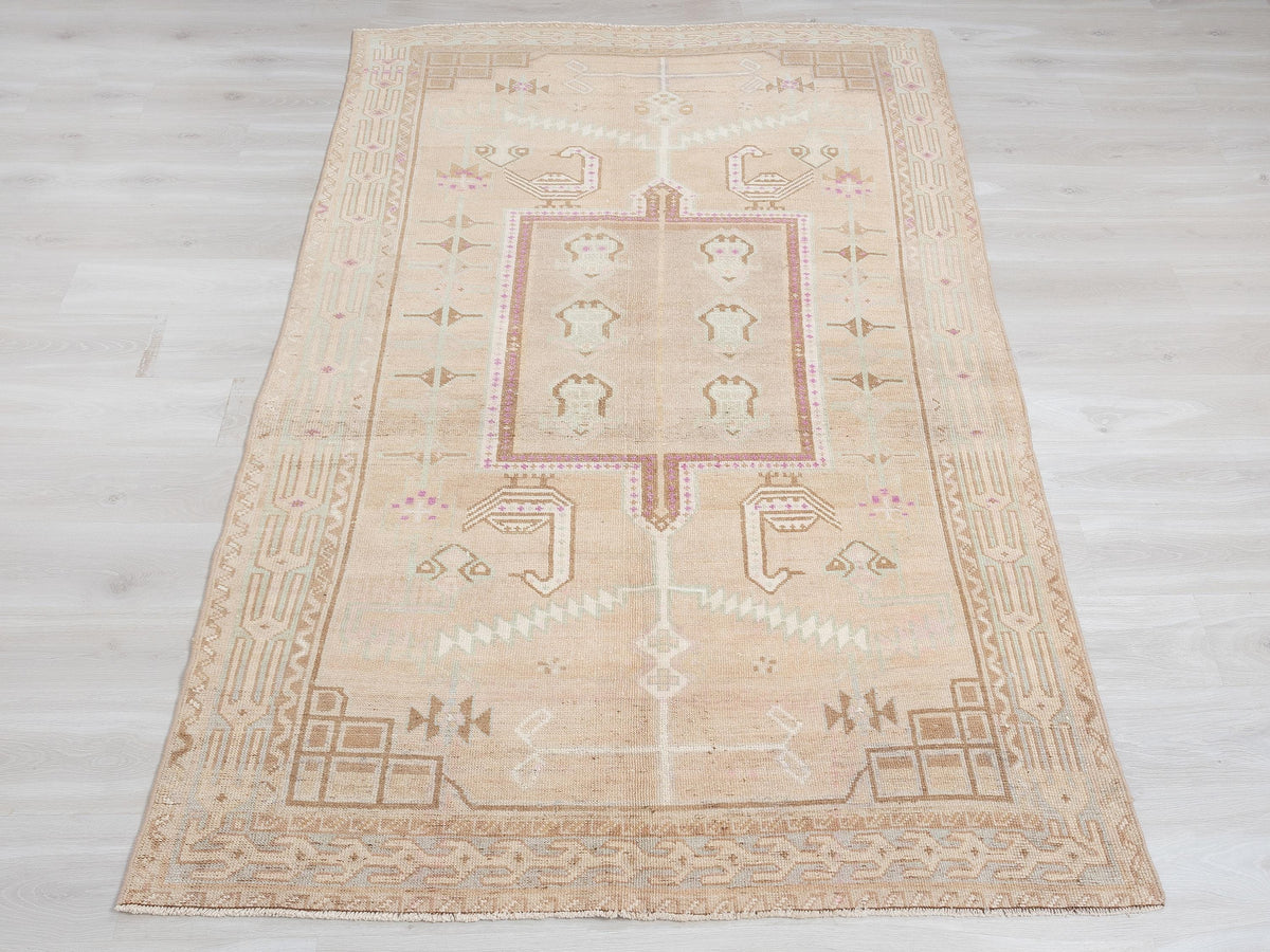 Vintage Turkish Oushak Wool Rug, 5x8 Feet,Seasonal Farmhouse Living Decor Rugs.