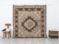 Square Size Brown Turkish Wool Kars Carpet Rug,7,3x7.7 Feet,Handmade Area Rugs.