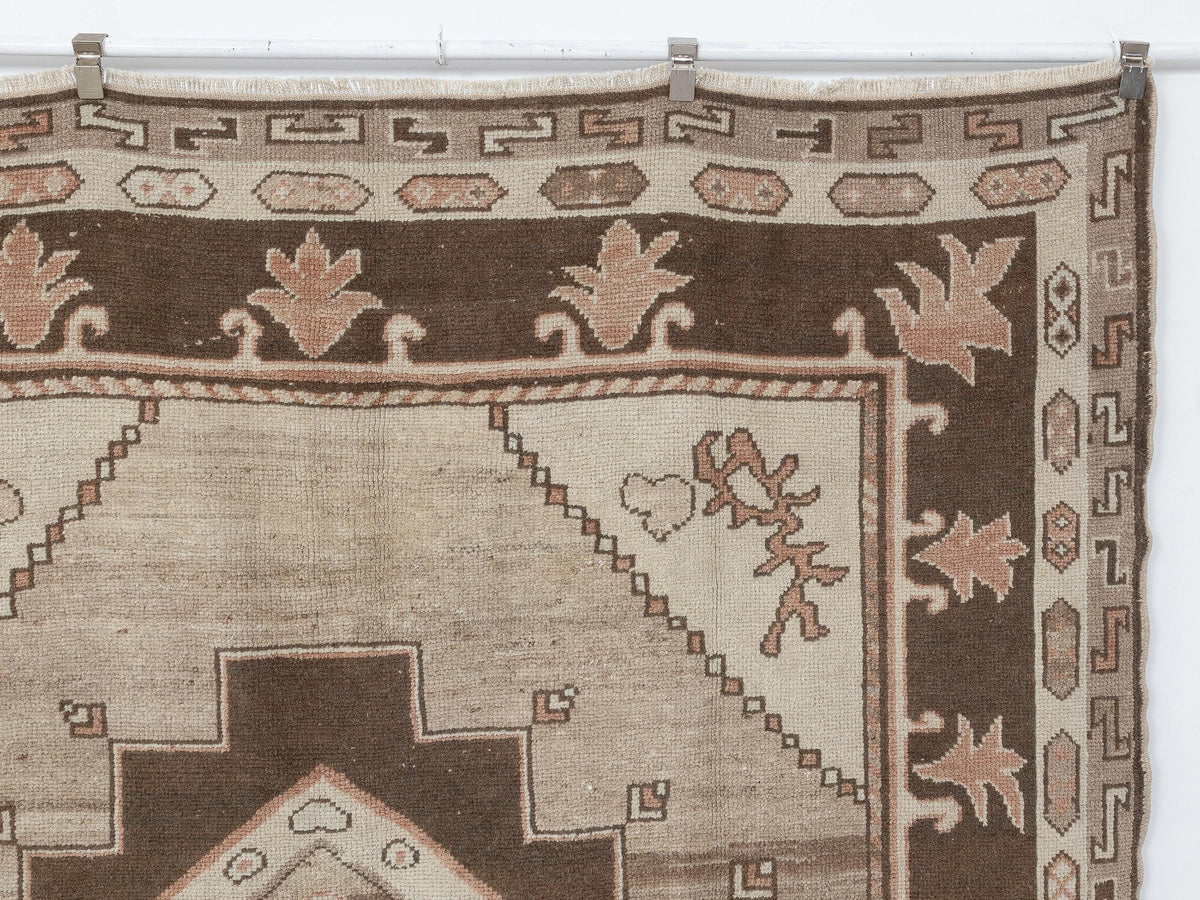 Square Size Brown Turkish Wool Kars Carpet Rug,7,3x7.7 Feet,Handmade Area Rugs.