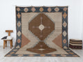 Kurdish Kars Wool Rug - Oversized 9x12 Brown and Blue Turkish Carpet,Luxury Home Decor
