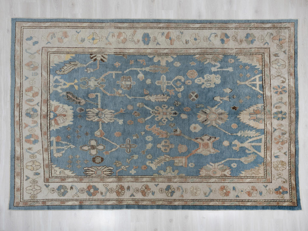 Blue Wool Oushak Rug, 8x12 Turkish Handmade Carpet,Seasonal Home Living Decor Rugs.