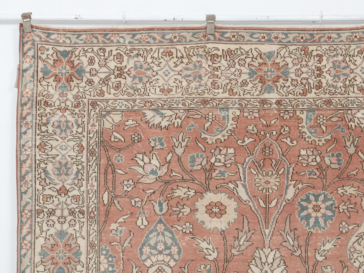 7x10 Oushak Rug, Turkish Vintage Floral Wool Area Handmade Carpet, Cottage Farmhouse Rugs