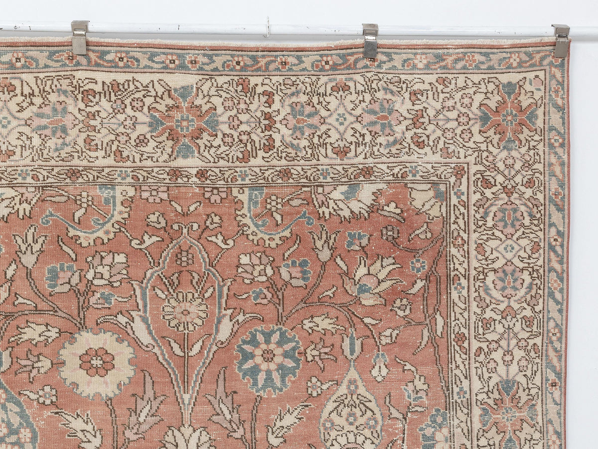7x10 Oushak Rug, Turkish Vintage Floral Wool Area Handmade Carpet, Cottage Farmhouse Rugs