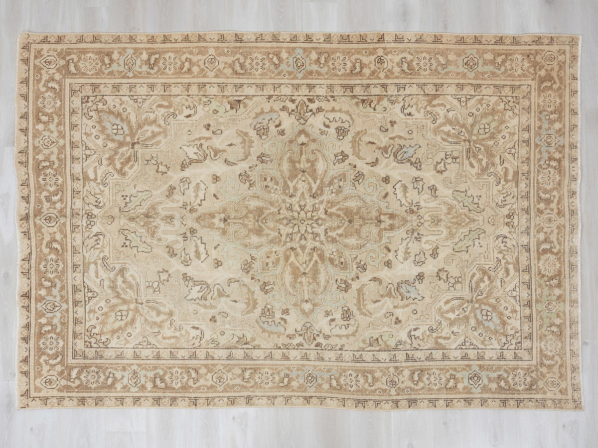 6x9 Vintage Oushak Rug, Neutral Turkish Wool Carpet,Beige Area Farmhouse Home Decor Rugs