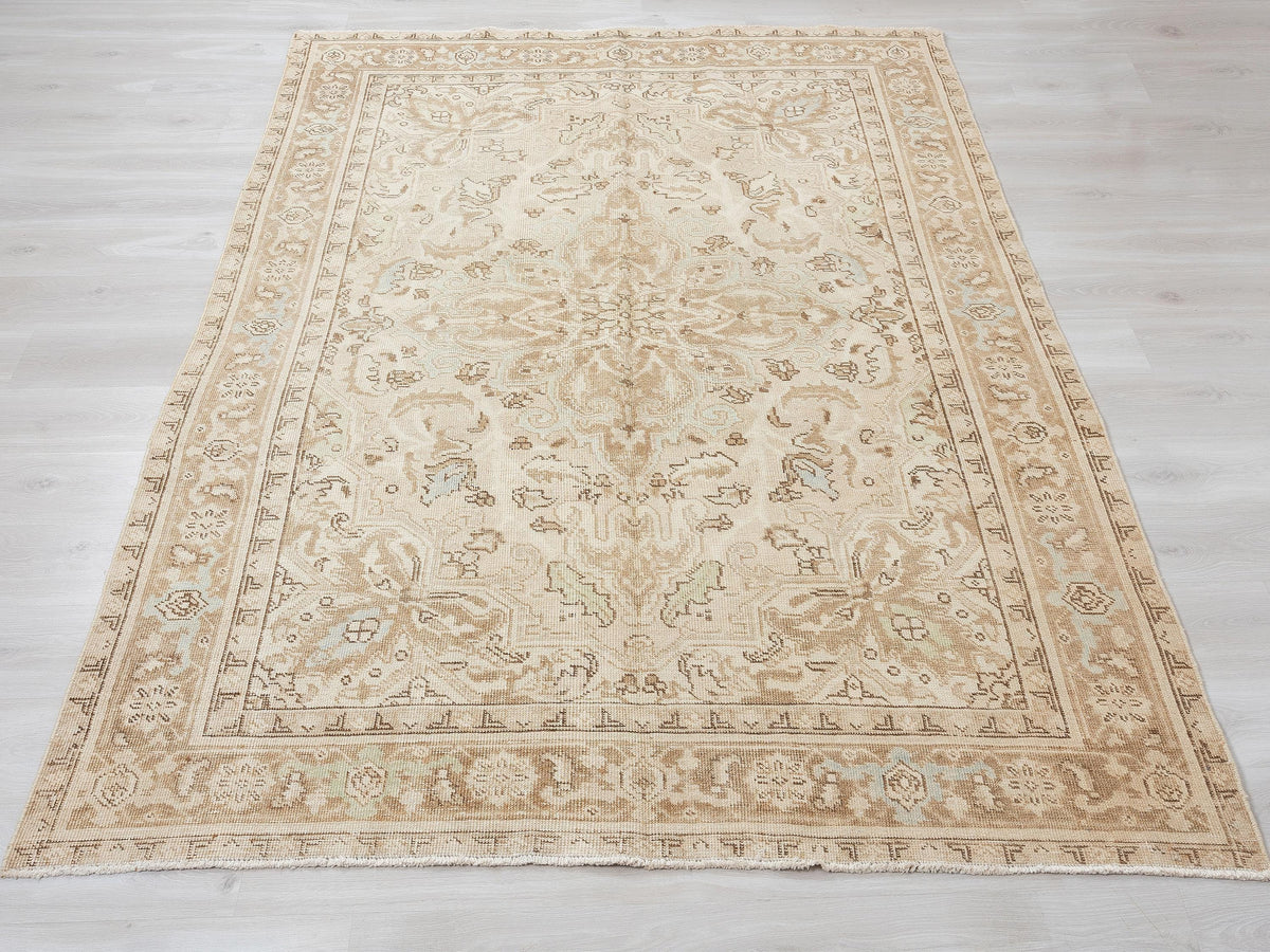 6x9 Vintage Oushak Rug, Neutral Turkish Wool Carpet,Beige Area Farmhouse Home Decor Rugs