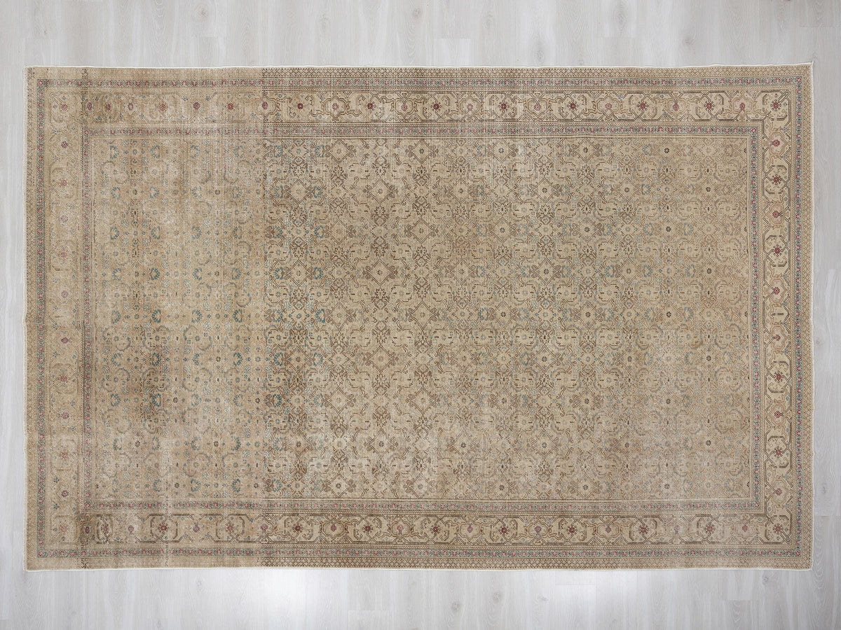 8x12 Vintage Anatolian Rug, Neutral Turkish Wool Carpet,Floral Area Quiet Luxury Farmhouse Decor.