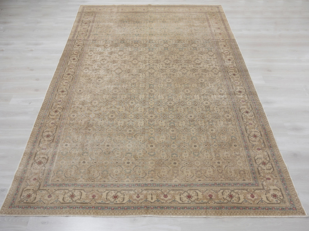 8x12 Vintage Anatolian Rug, Neutral Turkish Wool Carpet,Floral Area Quiet Luxury Farmhouse Decor.